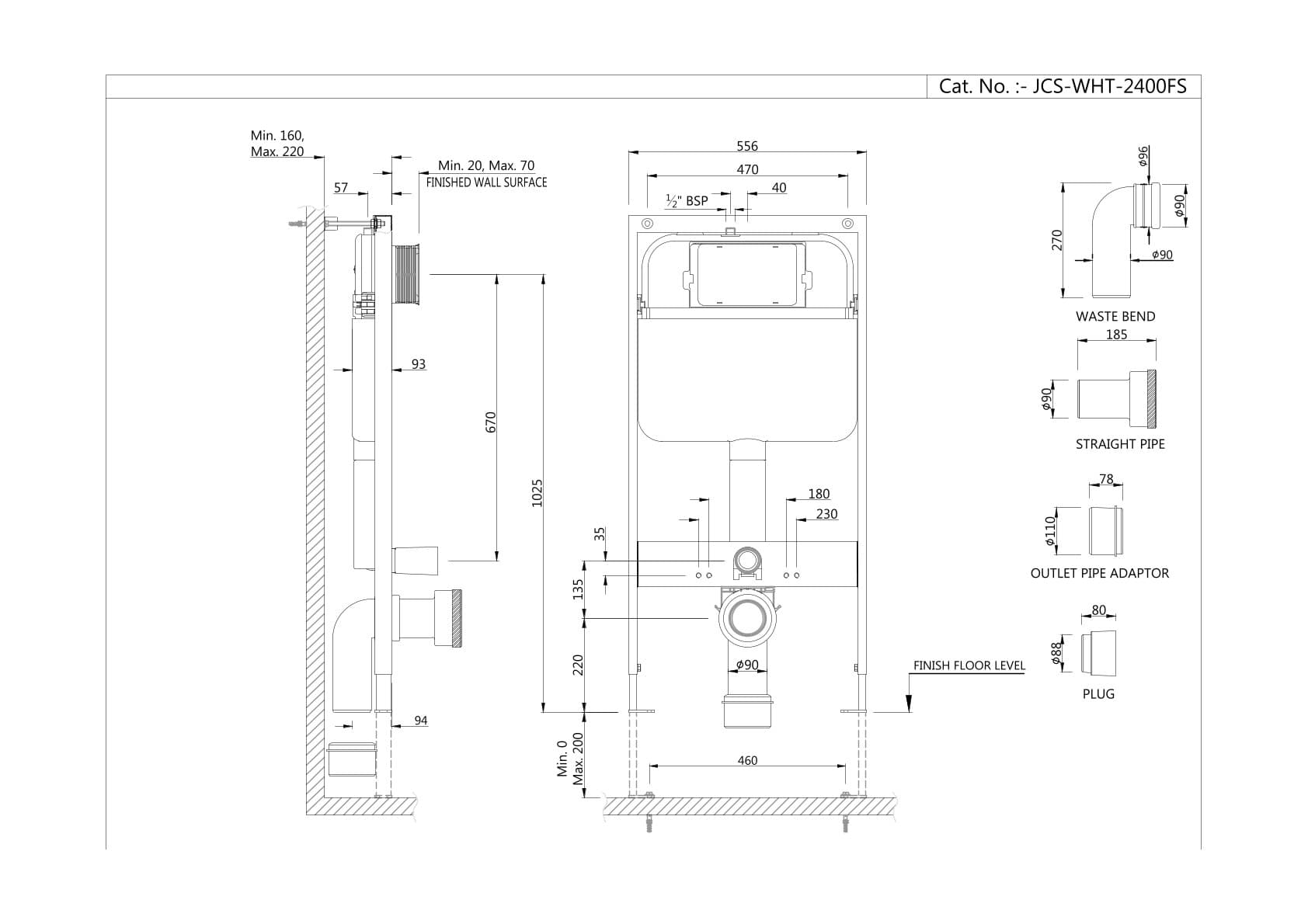 Concealed Cistern With Full Frame with "S" Type Drain Pipe Connection Set | White Finish | With Dual Flush 3/6L — image 2