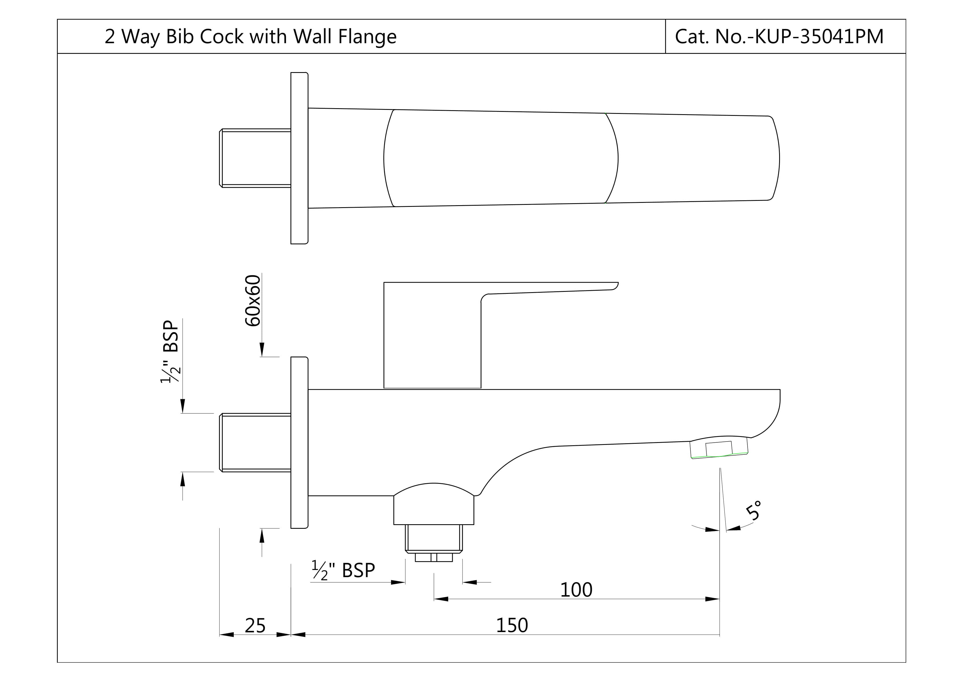Kubix Prime 2-Way Bib Cock with Wall Flange (Cold Water Only) | Chrome Finish | Material: Brass — image 2