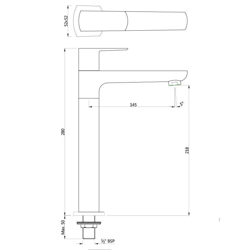 Kubix Prime Pillar Cock (Cold Water Only) with Extended Body and Top Lever | Chrome Finish — image 2