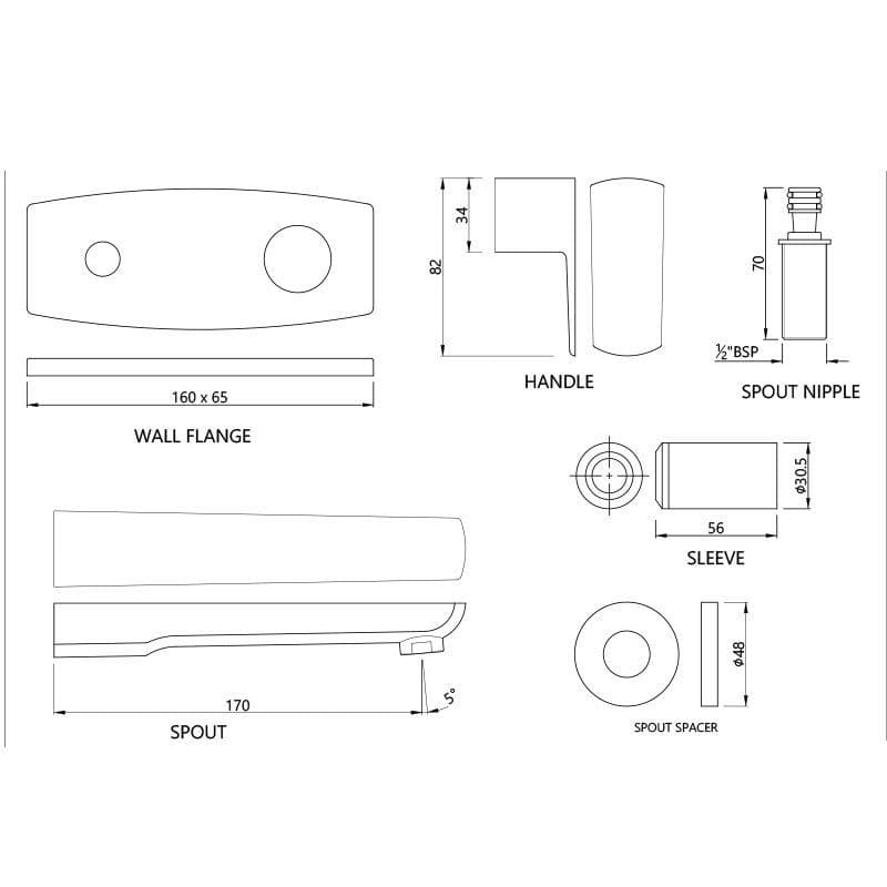 Kubix Prime Exposed Part Kit of Wall Mounted Pillar Cock (Cold Water Only) with Wall Flange & Basin Spout | Chrome Finish | Compatible with Concealed part ALD-441 — image 2