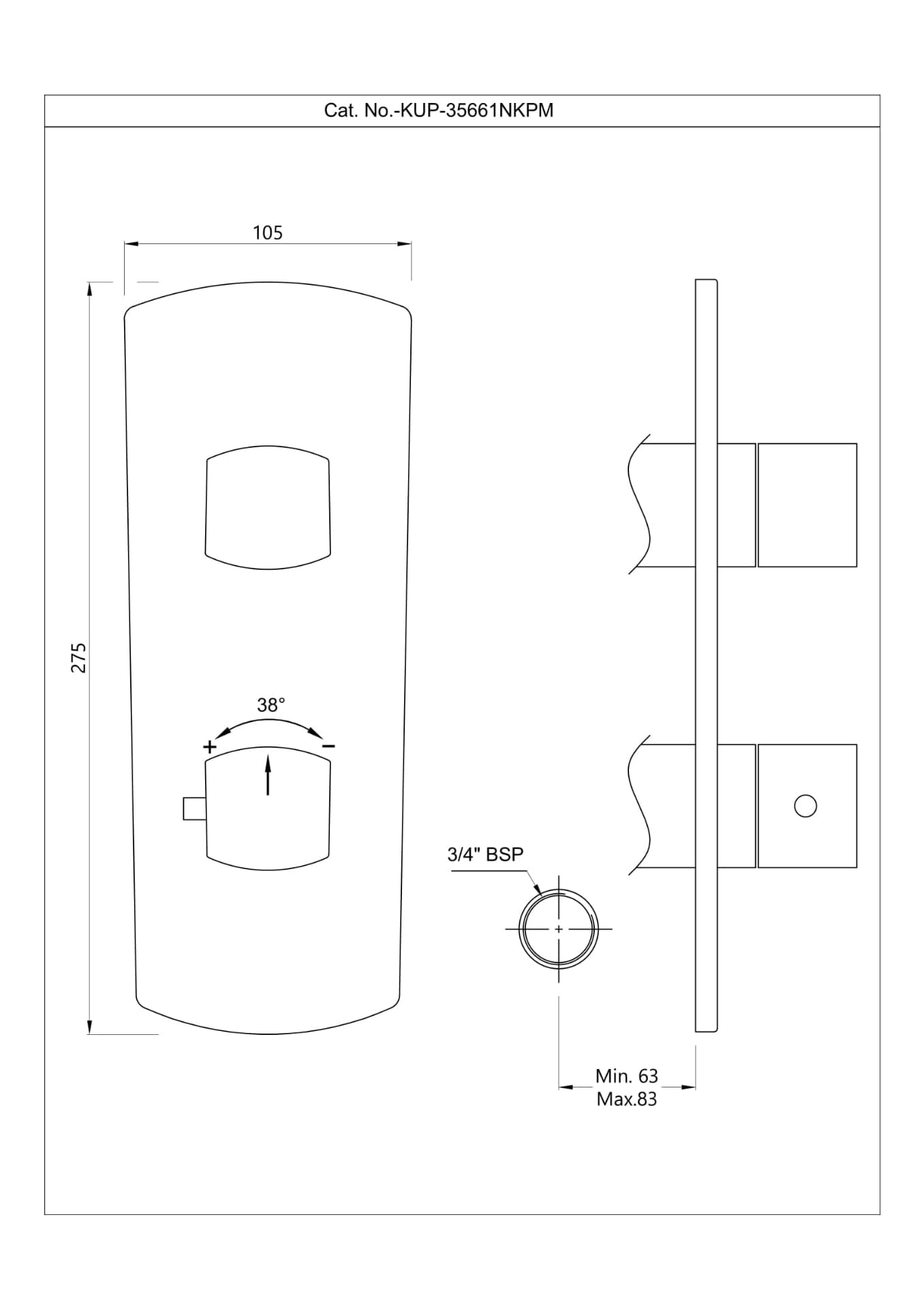 Kubix Prime Exposed Parts Kit of Thermostatic Shower Mixer | 1 Outlet, Compatible with ALD-661 Concealed Body (sold separately) | Chrome Finish | Material: Brass — image 2