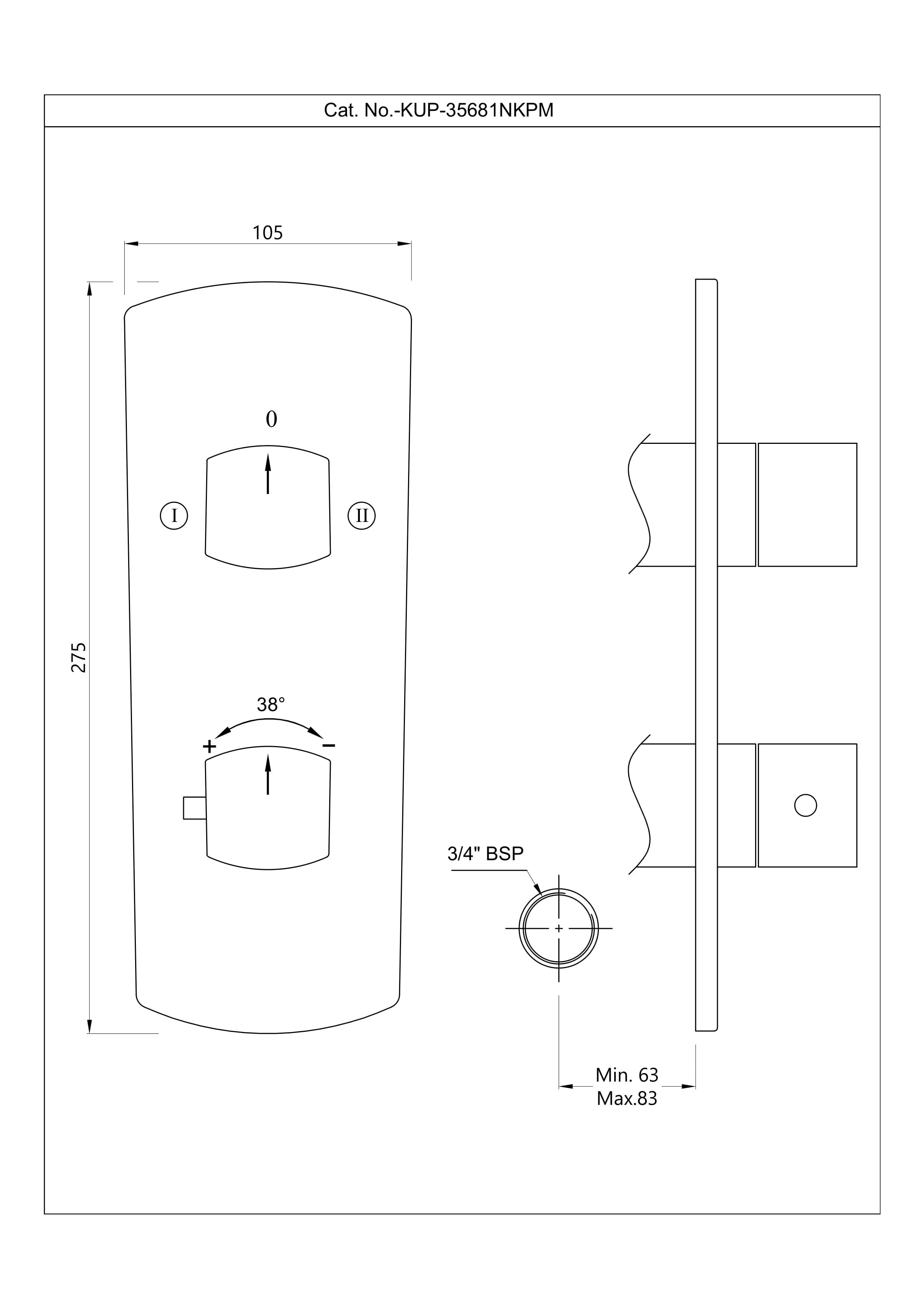 Kubix Prime Exposed Parts Kit of Thermostatic Shower Mixer | 2 Outlet Diverter | Compatible with ALD-681 Concealed Body (sold separately) | Chrome Finish | Material: Brass — image 2