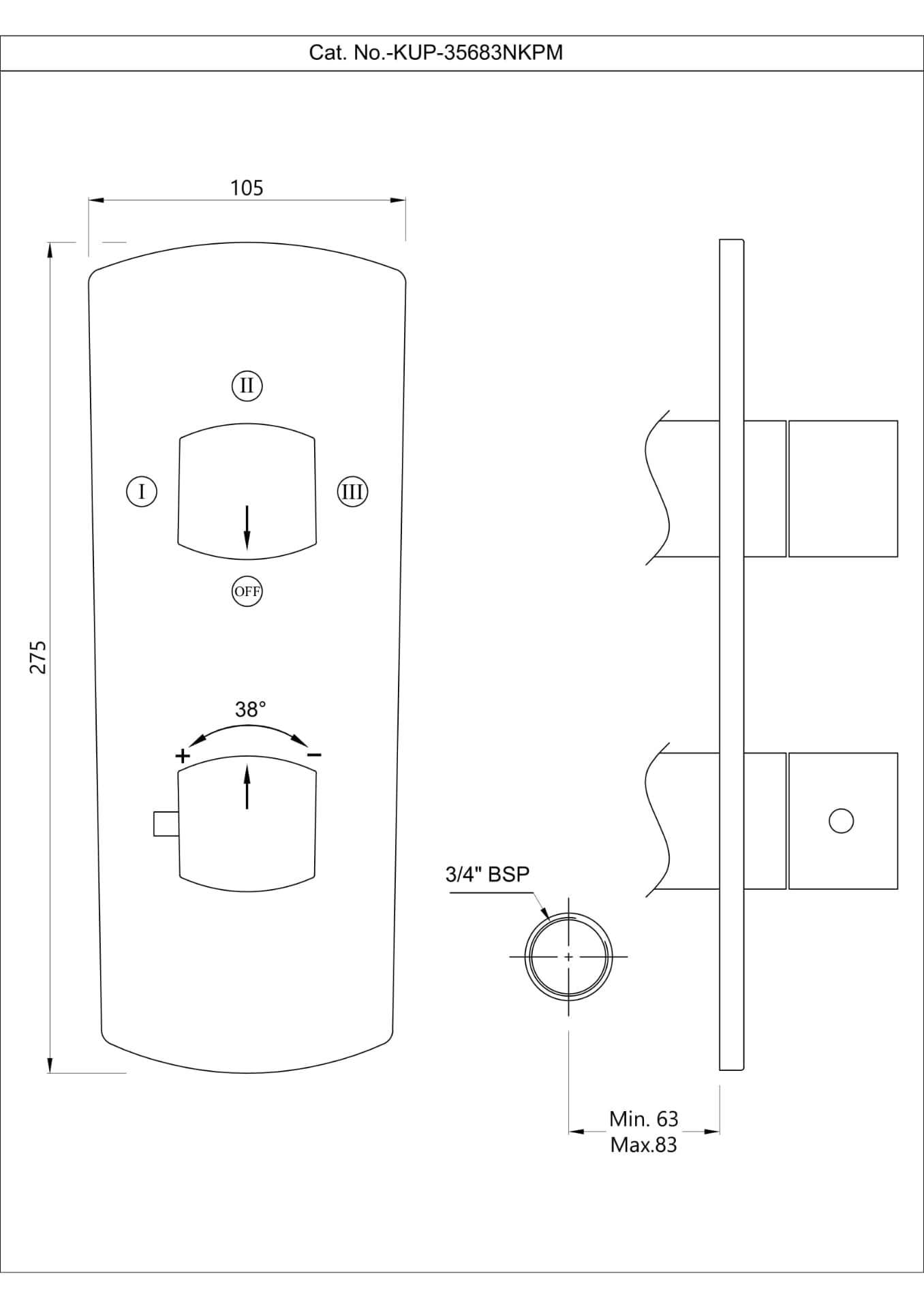 Kubix Prime Aquamax Exposed Parts Kit of Thermostatic Shower Mixer with 3-Way Diverter | Compatible with ALD-683 Concealed Body (sold separately) | Chrome Finish | Material: Brass — image 2