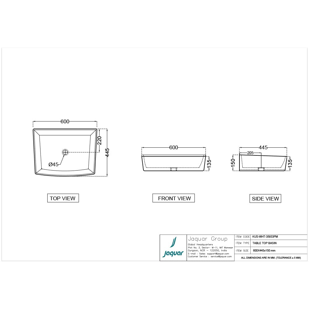 Kubix Table Top Basin | White Finish | Size: 600 x 440 x 150mm | Without Tap Hole — image 2