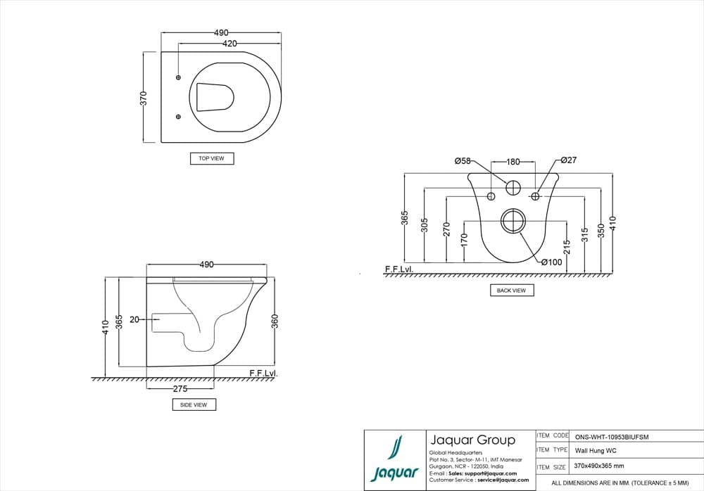 Wall Hung Toilet with UF Soft Close Slim Seat Cover, Rimless, Blind Installation Hinges, Fixing Accessories | Size: 370 x 490 x 365mm | Requires Concealed Cistern — image 2