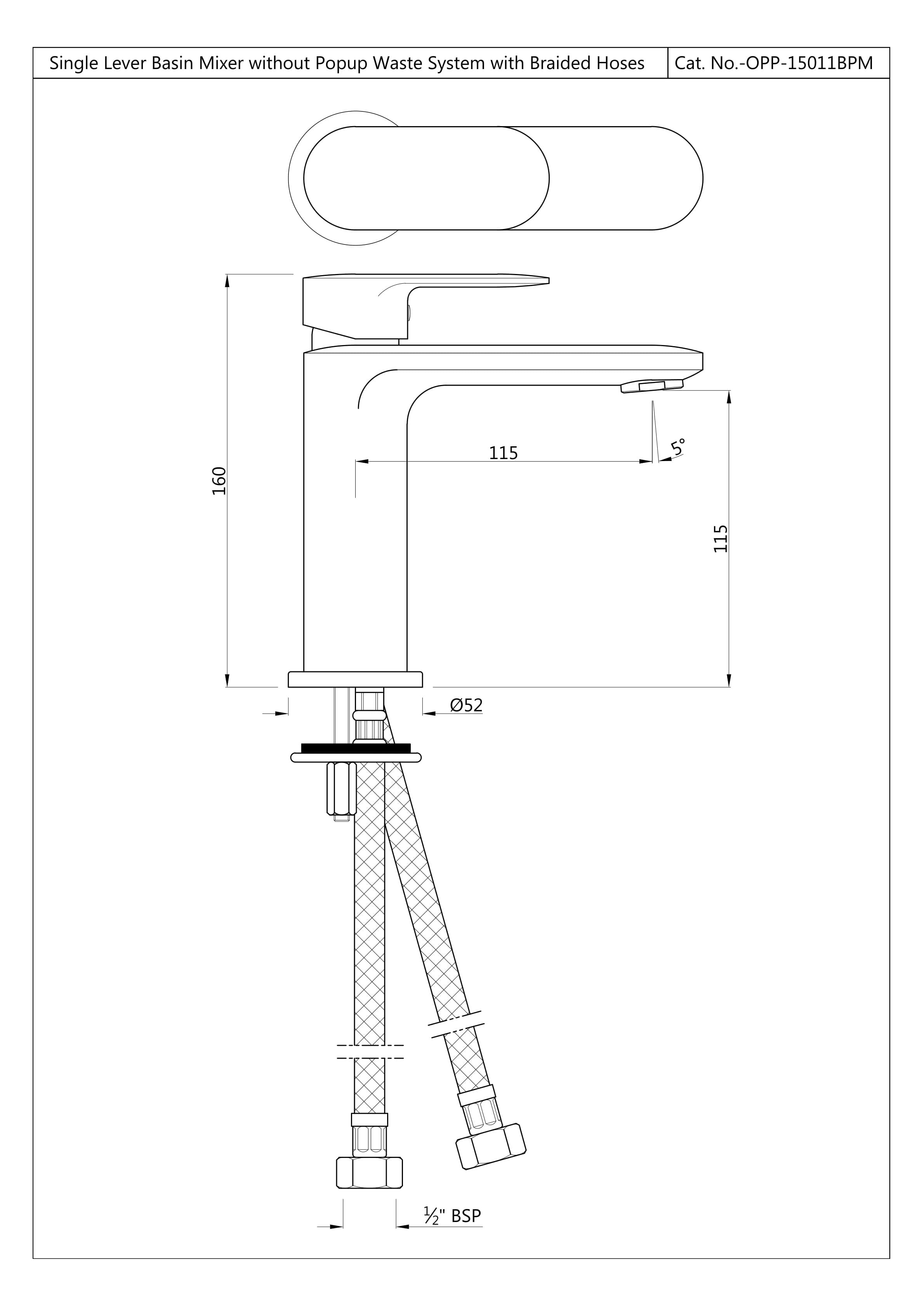 Opal Prime Single Lever Basin Mixer (Hot & Cold Water) | Chrome Finish | With 450mm Braided Connection Pipe — image 2