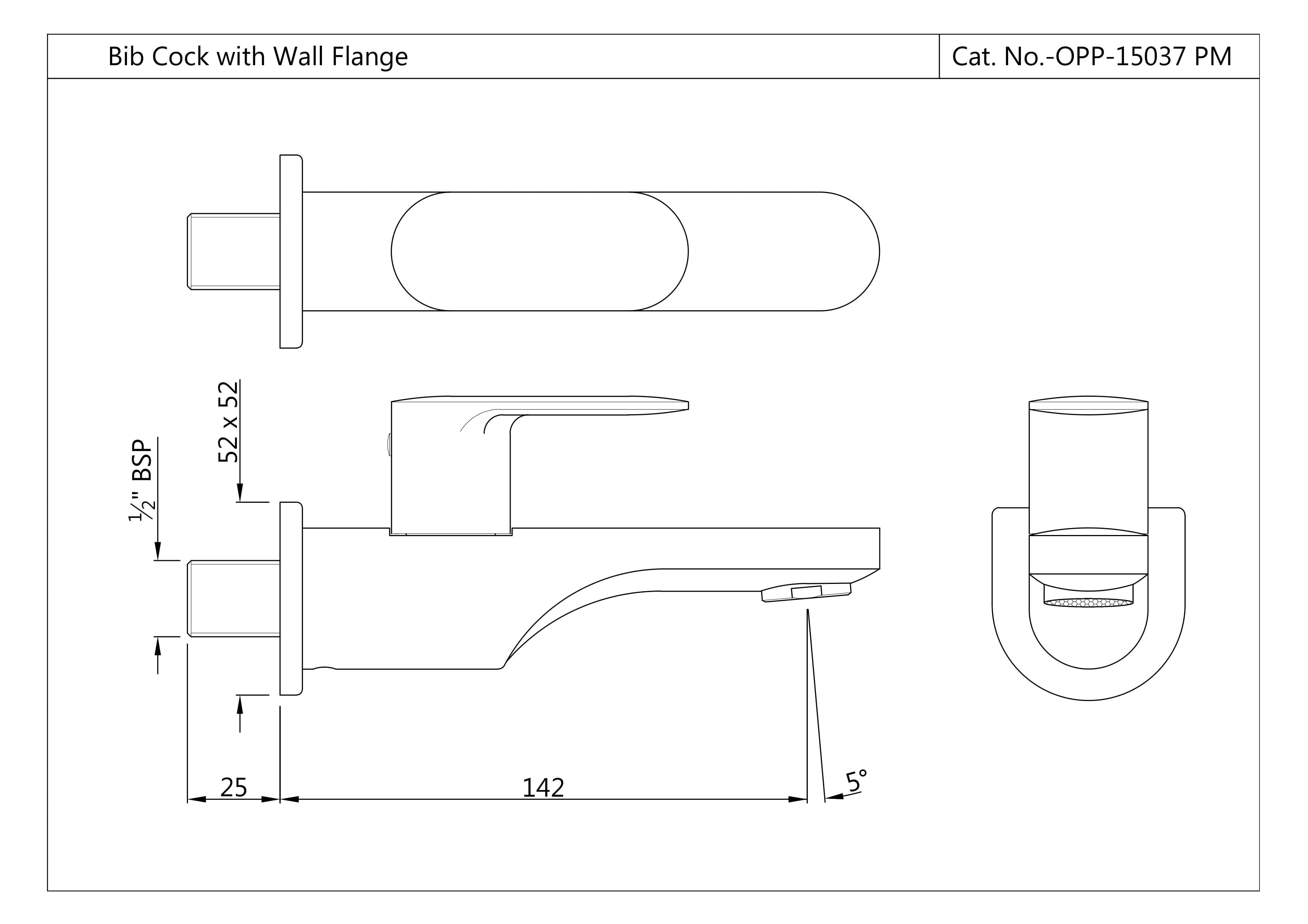 Opal Prime Bib Cock with Wall Flange (Cold Water Only) | Chrome Finish | Material: Brass — image 2