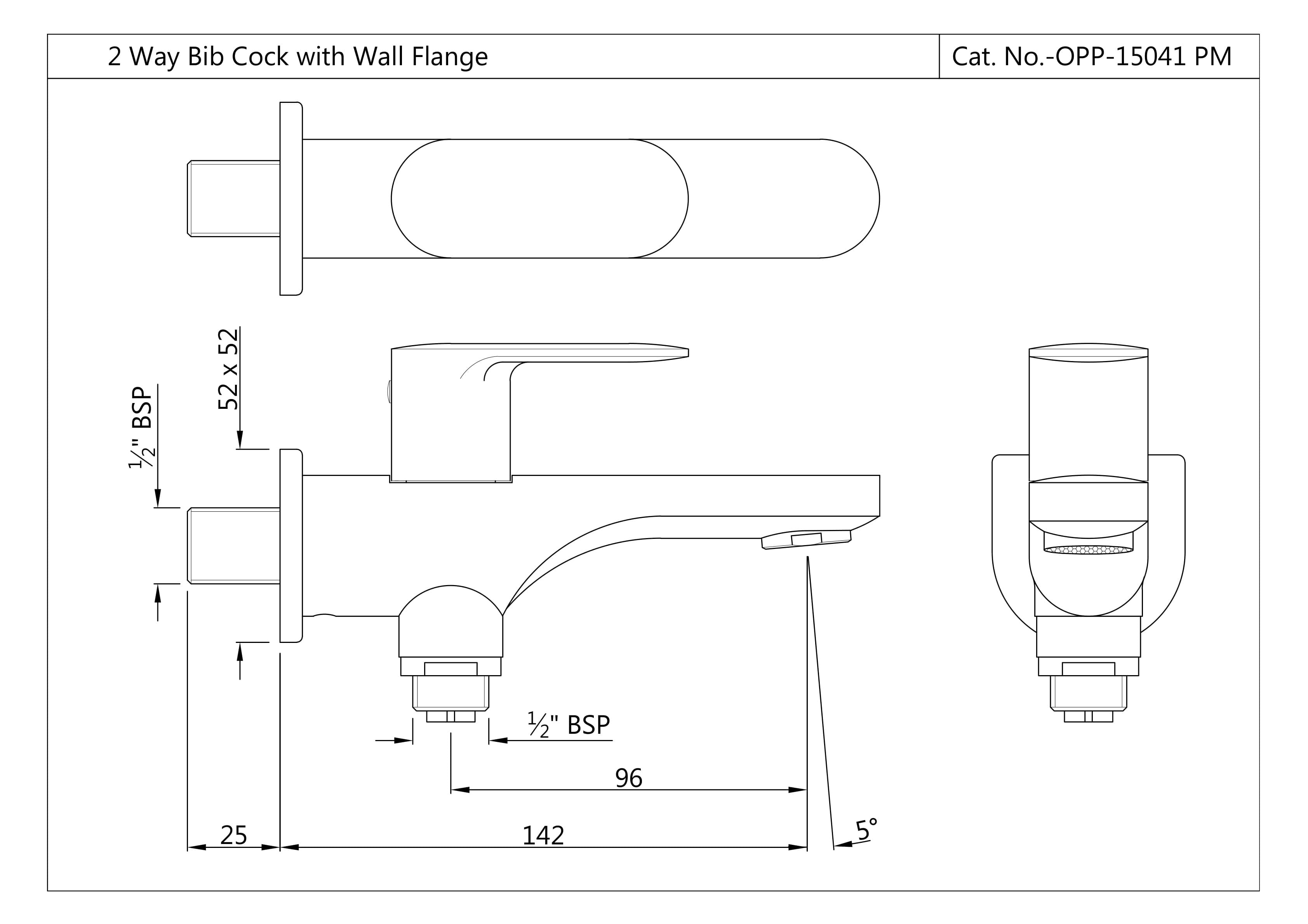 Opal Prime 2-Way Bib Cock with Wall Flange (Cold Water Only) | Chrome Finish | Material: Brass — image 2