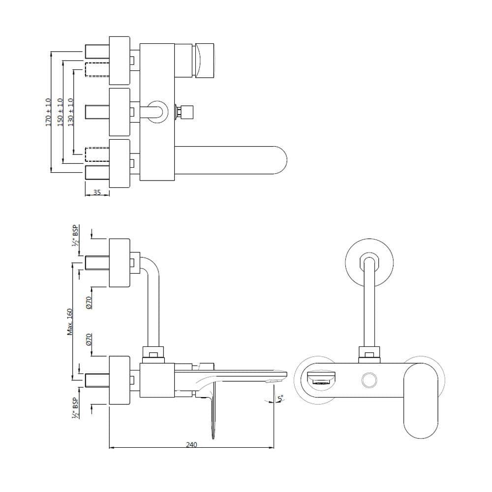 Opal Prime Single Lever Wall Mixer with Overhead Shower Provision | Chrome Finish | Material: Brass — image 2