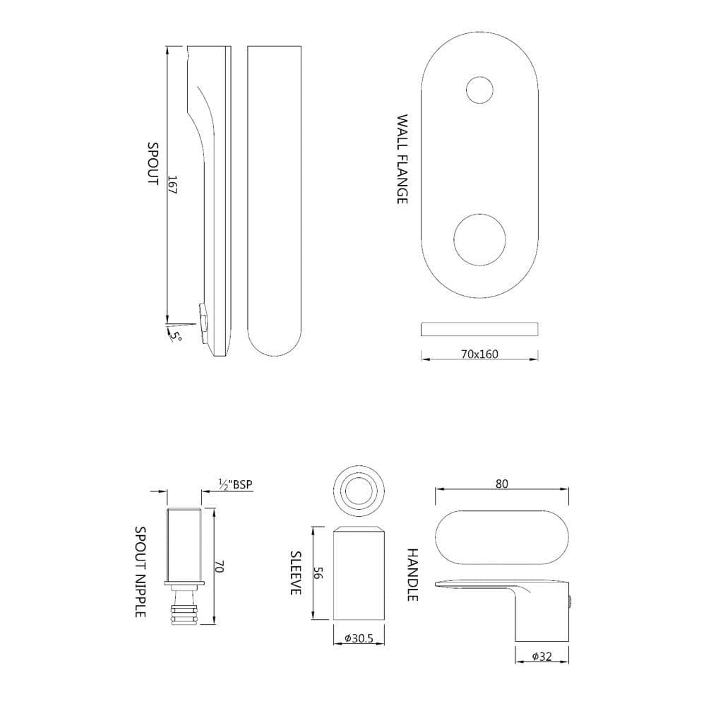 Opal Prime Exposed Part Kit of Wall Mounted Pillar Cock (Cold Water Only) with Wall Flange & Basin Spout | Chrome Finish | Compatible with Concealed part ALD-441 — image 2