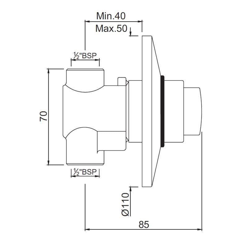 Pressmatic Auto closing Concealed Urinal Flush Valve With Wall Flange | Chrome Finish | Material: Brass — image 2