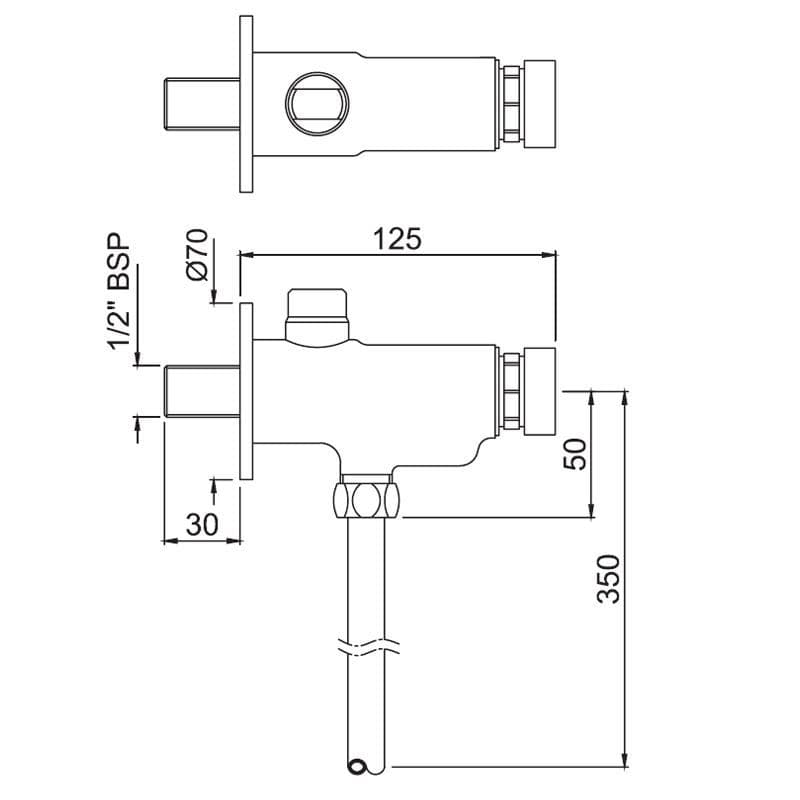 Pressmatic Urinal Valve Auto Closing System with Built-in Control Cock & Wall Flange | Chrome Finish | Material: Brass — image 2