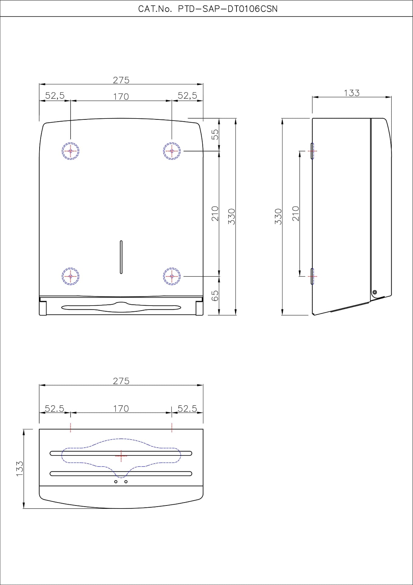 Paper Towel Dispenser - Towels with c/z Folds - Wall Mounted | Satin Finish | With Capacity: 400-600 c/z towels — image 2