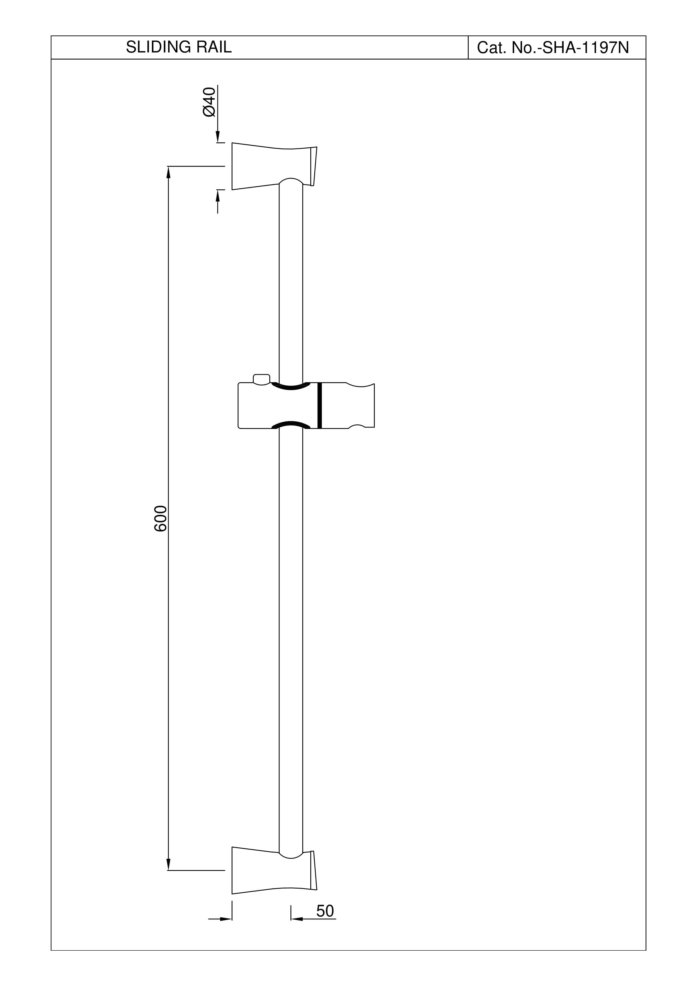 Sliding Rail 19mm dia & 600mm | Chrome Finish | With Long Round Shape with Hand Shower Holder — image 2