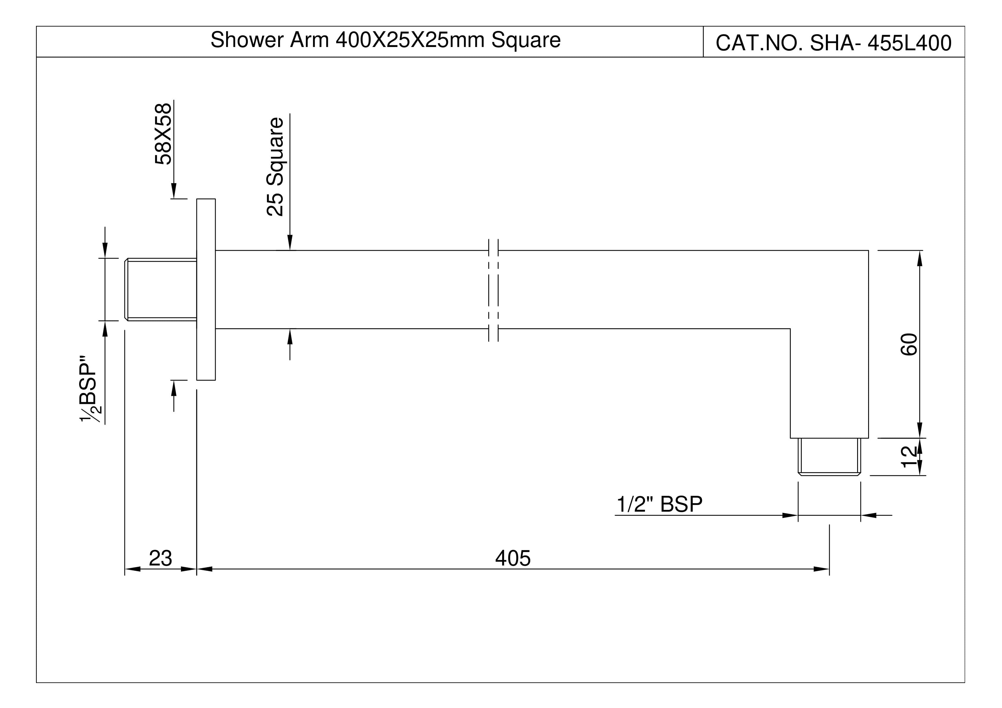 Shower Arm | Chrome Finish | Size: 400mm | With Square Shape for Wall Mounted Showers with Flange — image 2