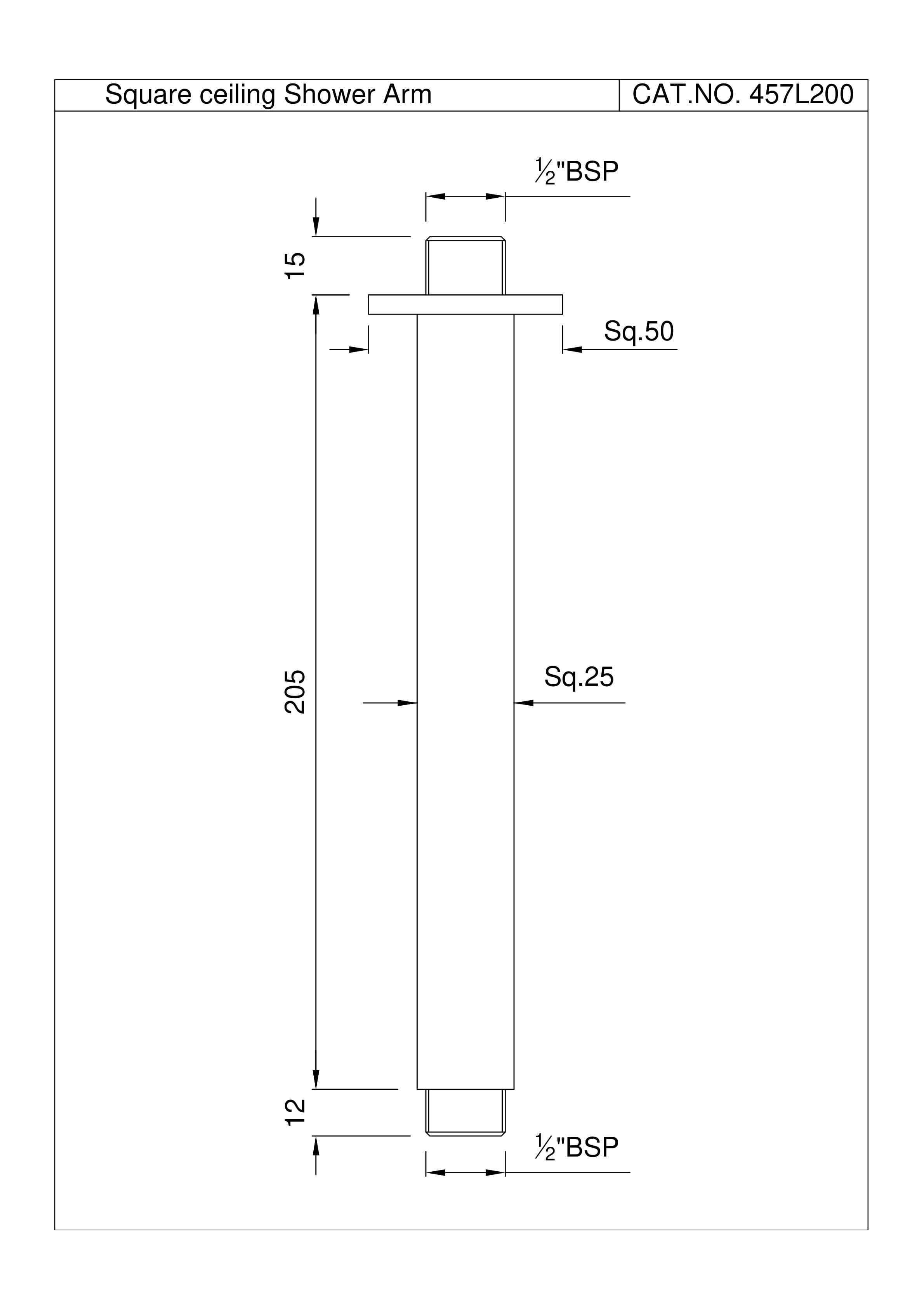 Shower Arm | Chrome Finish | Size: 200mm | With Square Shape for Ceiling Mounted Showers — image 2