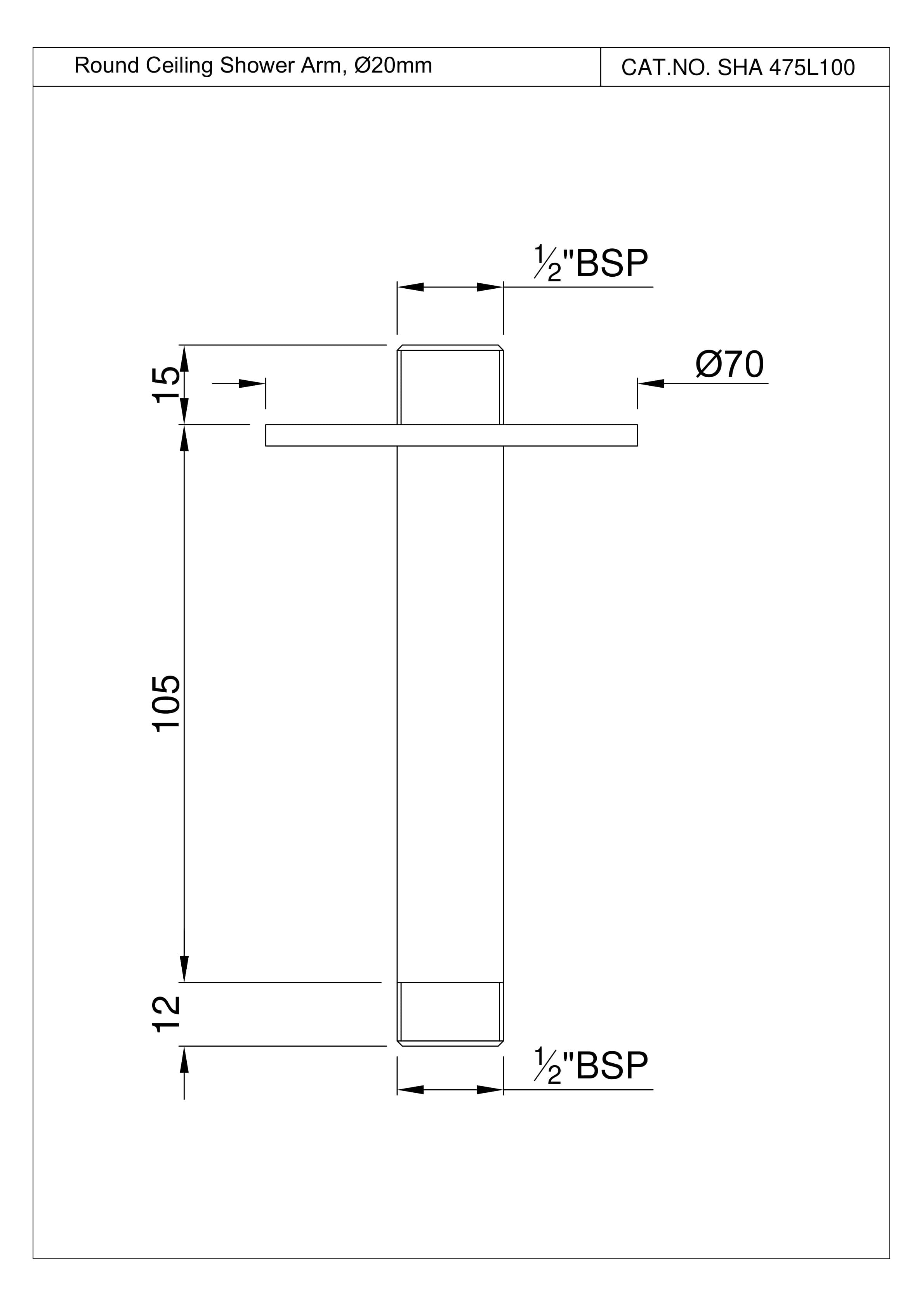 Shower Arm 100mm | Chrome Finish | With Round Shape for Ceiling Mounted Showers with Flange — image 2