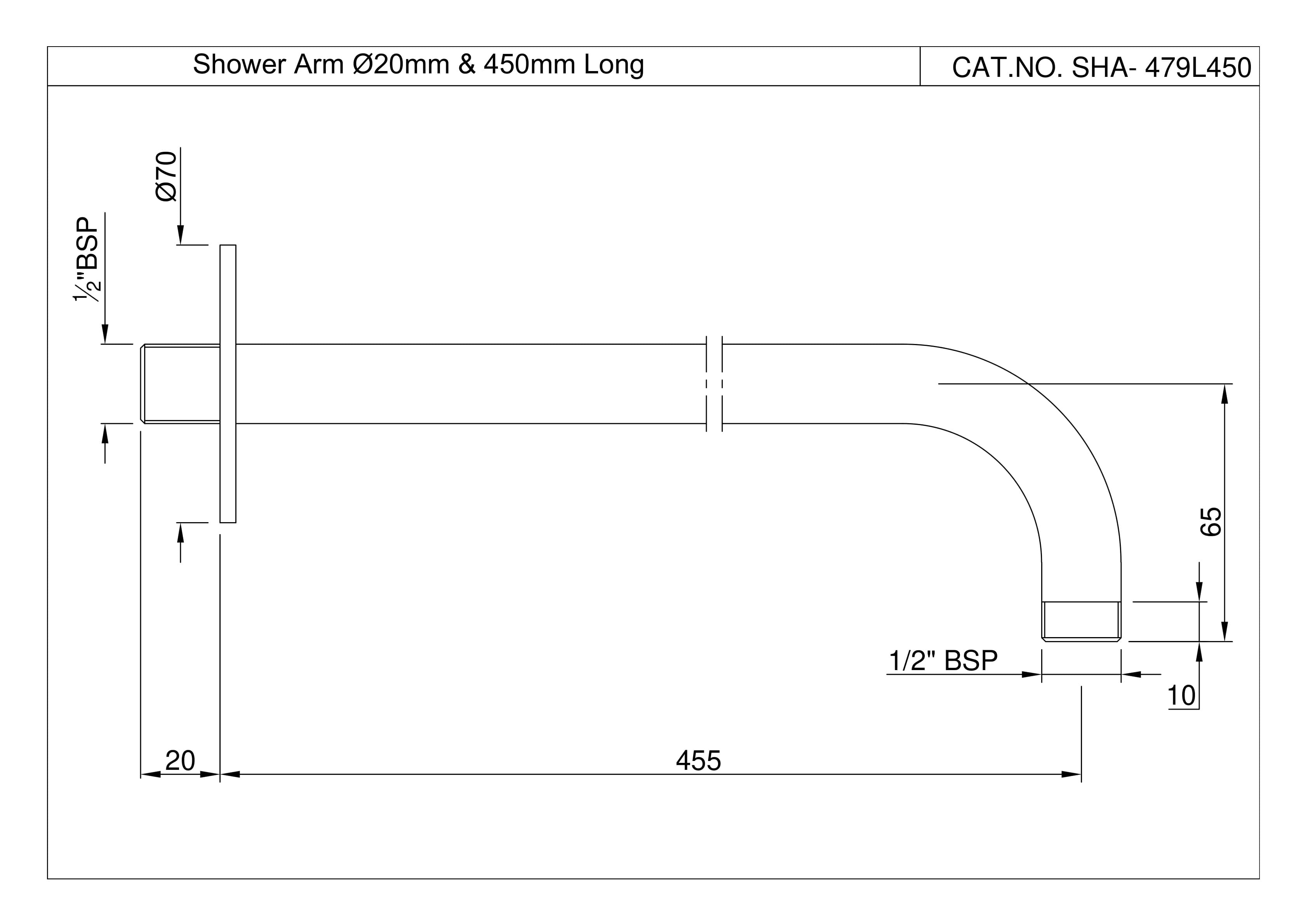 Shower Arm 300mm Long | Chrome Finish | With Round Shape with 90° Bend for Wall Mounted Showers — image 2
