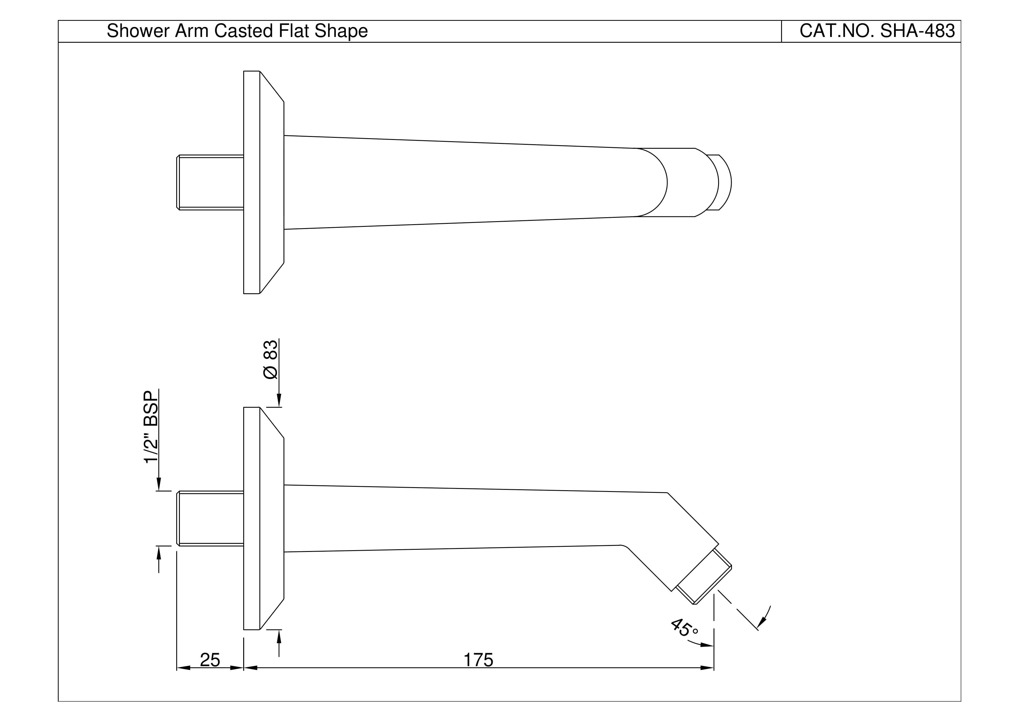 Shower Arm | Chrome Finish | Size: 190mm Long | With Flat Shape | For Wall Mounted Showers — image 2