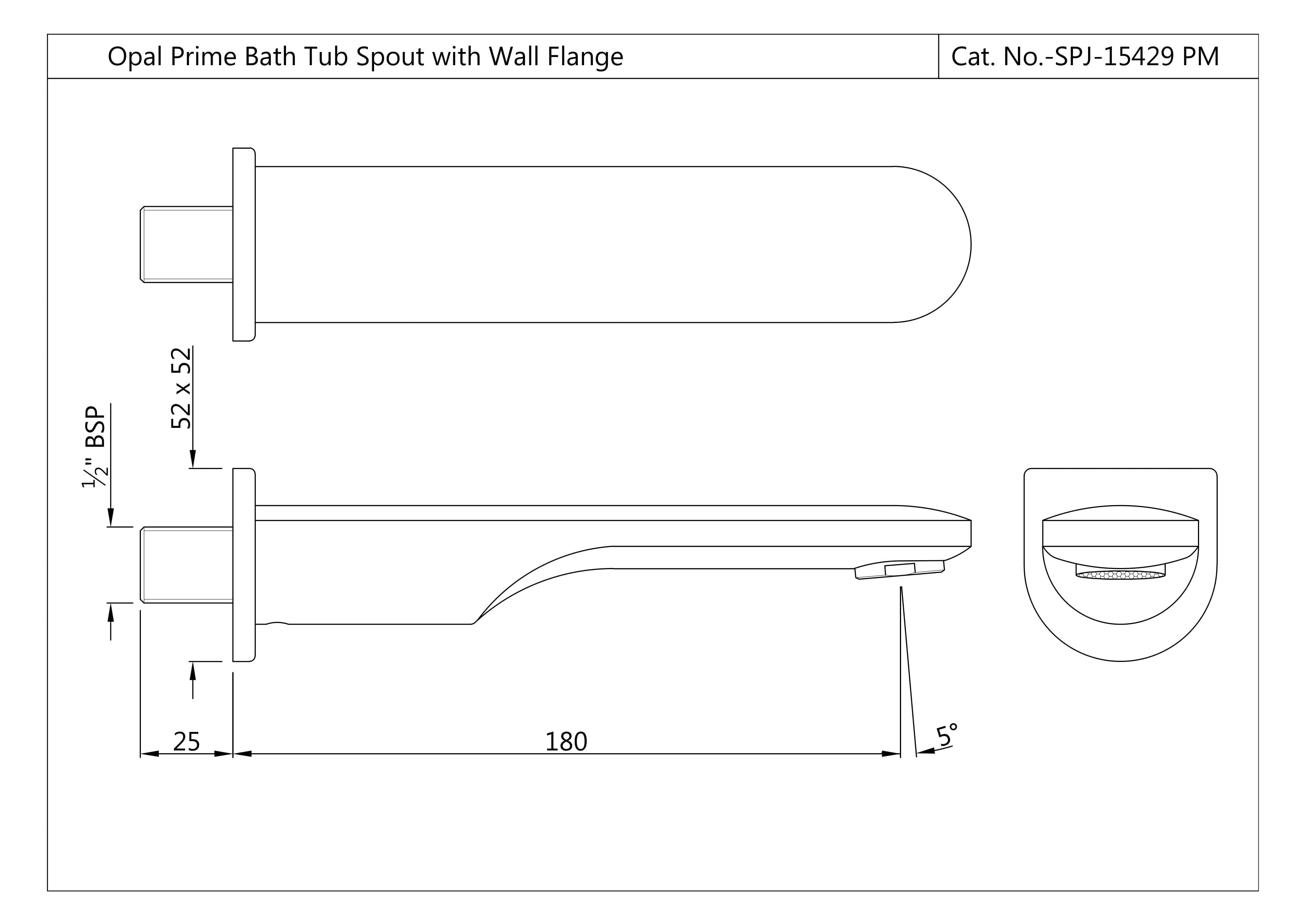Opal Prime Bath Spout without Hand Shower Provision with Flange | Chrome Finish | Material: Brass — image 2