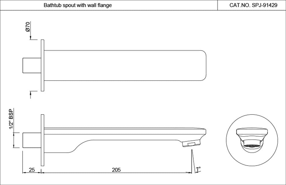 Laguna Bath Spout without Hand Shower Provision with Flange | Chrome Finish | Material: Brass — image 2