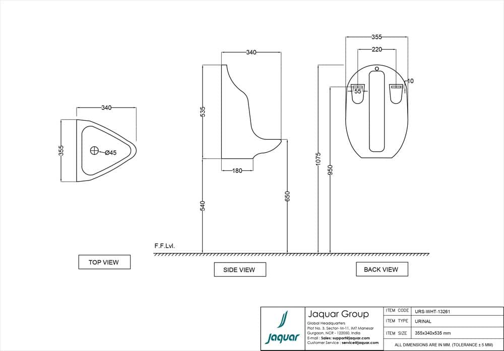 Urinal with Fixing Accessories | White Finish | Size: 355 x 340 x 535mm | Material: Ceramic — image 2