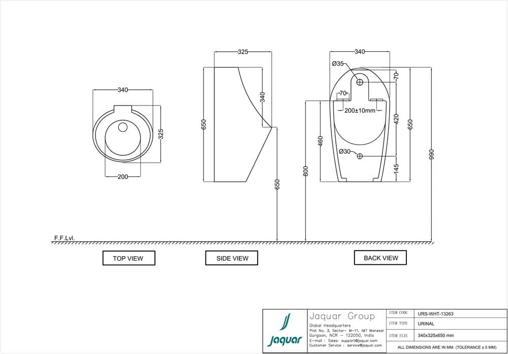Urinal (Back Inlet) with Fixing Accessories | White Finish | Size: 340 x 325 x 650mm | Material: Ceramic — image 2