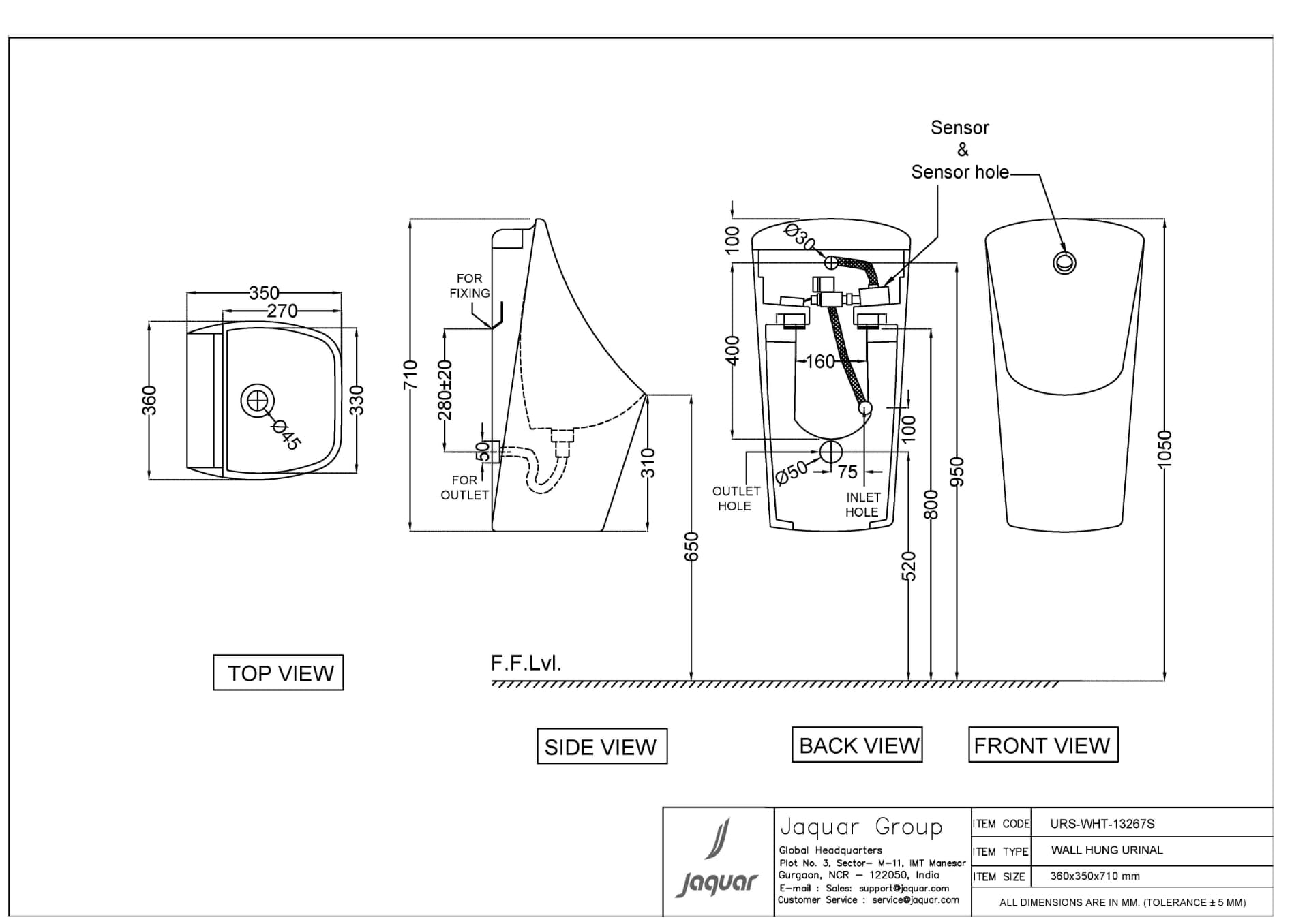 Urinal with Sensor Kit, Spreader and Fixing Accessories Set | White Finish | Size: 360 x 350 x 710mm | Material: Ceramic — image 2