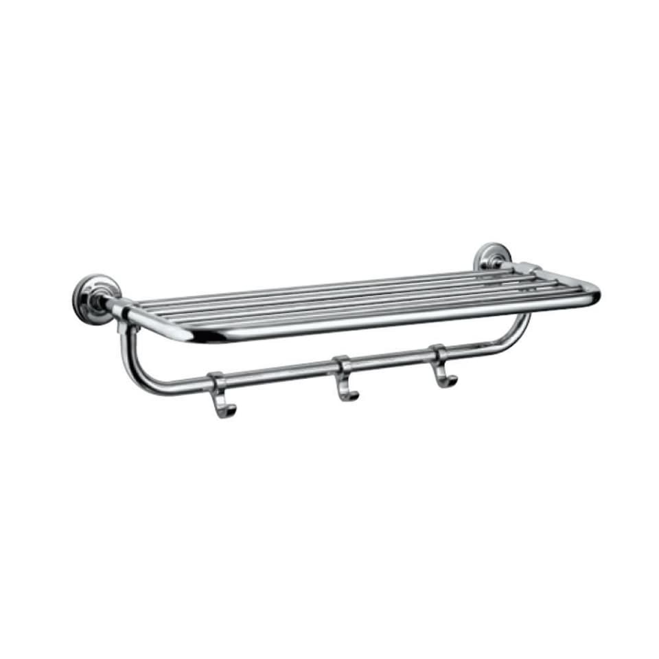 Towel Rack 600mm with Lower Hanger with Hooks | Chrome Finish | Material: Stainless Steel — image 1