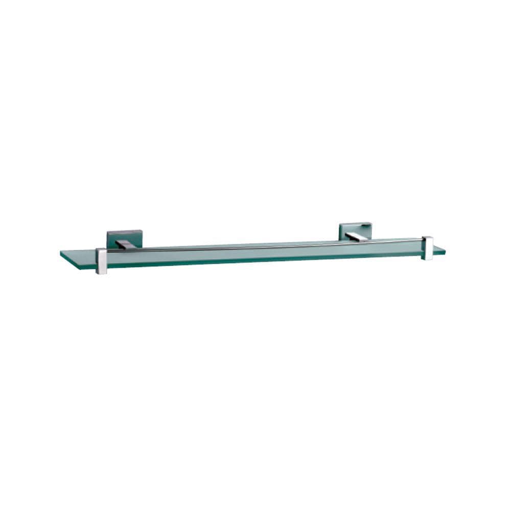 Glass Shelf 600mm | Chrome Finish | Material: Tempered glass | With Brass Brackets