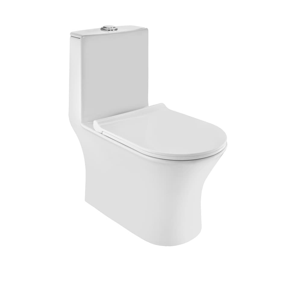 Continental Rimless Single Piece Toilet | With PP Soft Close Slim Seat Cover, Hinges, Dual Flush Cistern Fittings, Fixing Set | P Trap- 180mm