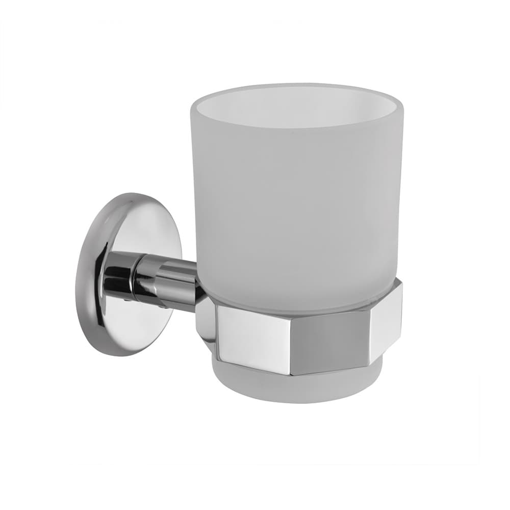 Tooth Brush Holder with Glass Tumbler | Chrome Finish | Material: Stainless Steel