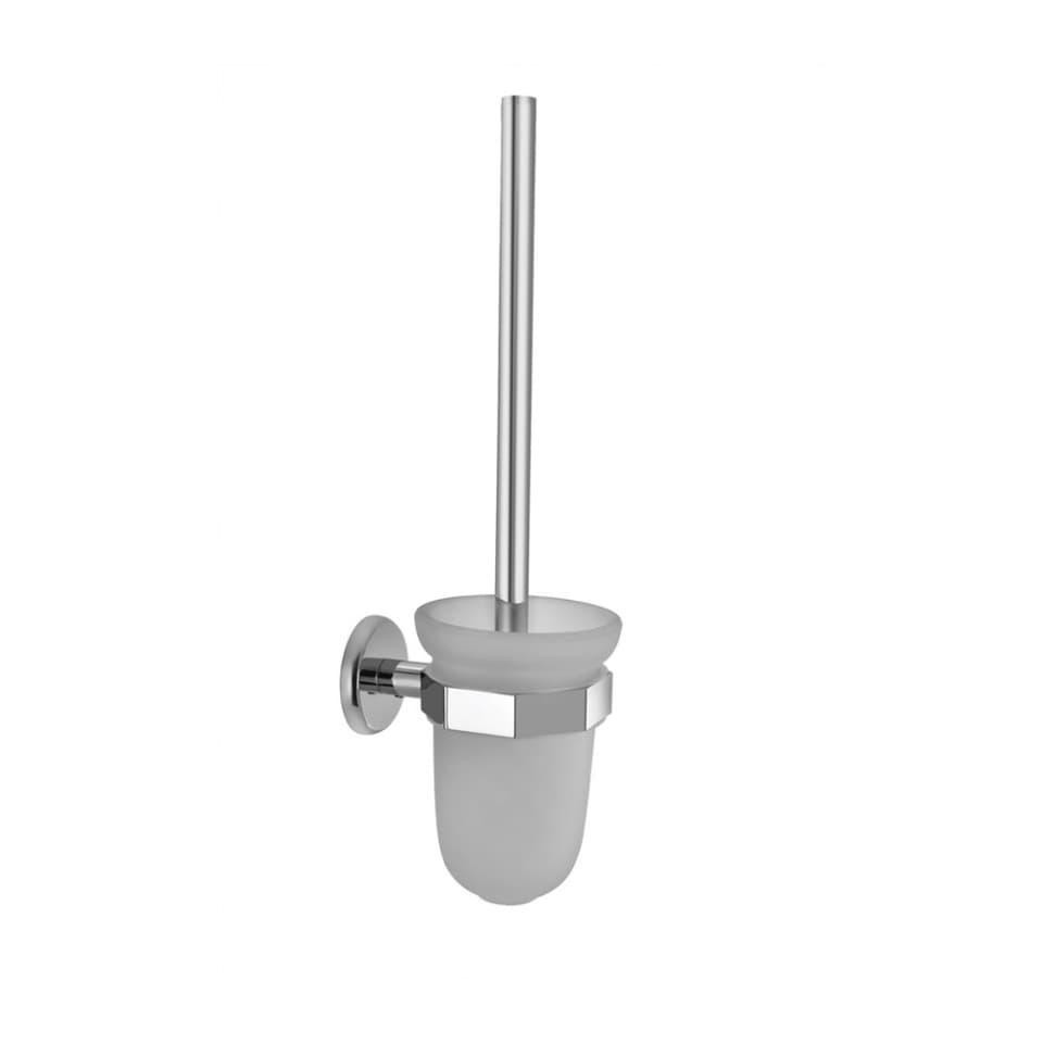 Toilet Brush Holder with Glass Container and Toilet Brush | Chrome Finish | Material: Stainless Steel