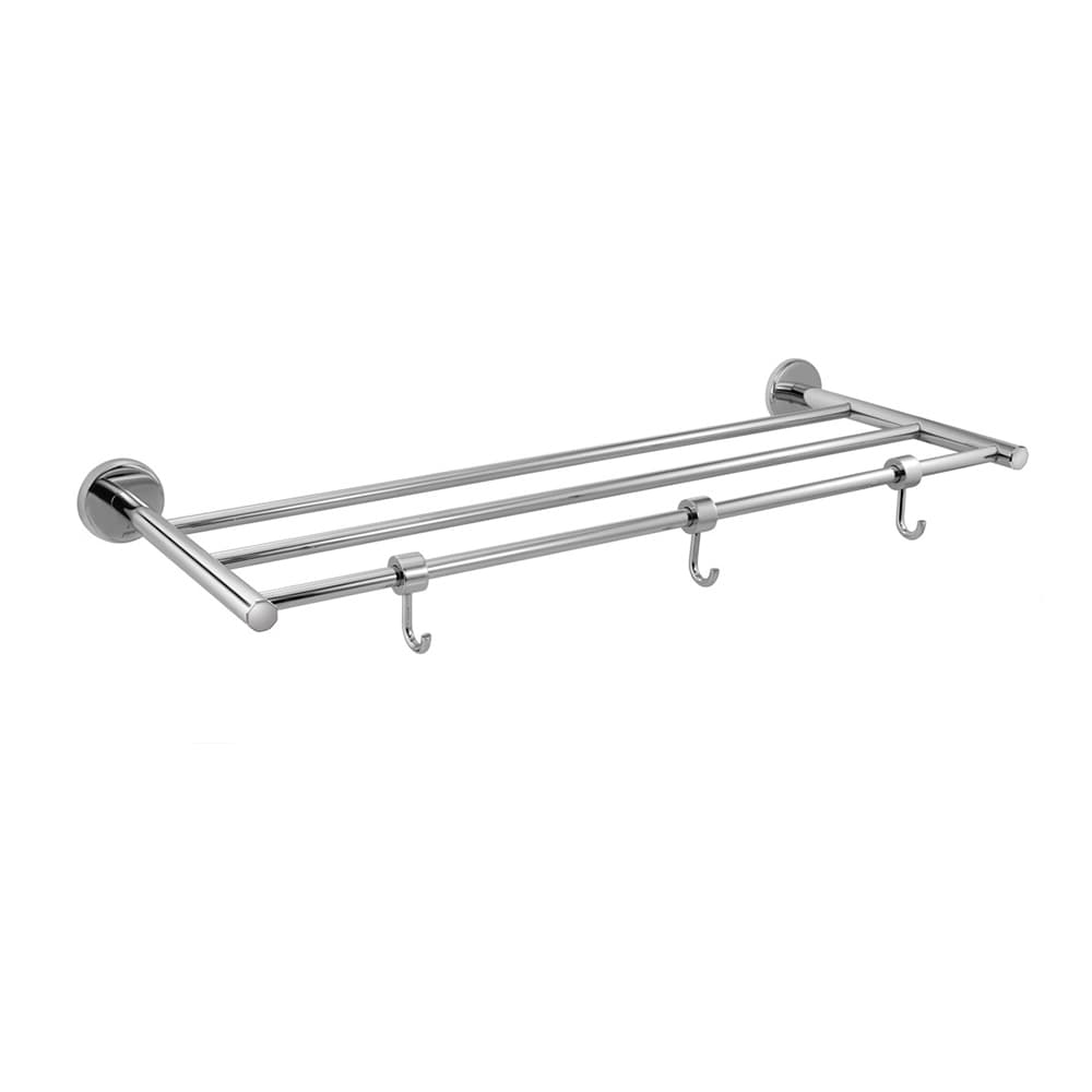 Towel Rack 600mm with Hooks | Chrome Finish | Material: Stainless Steel