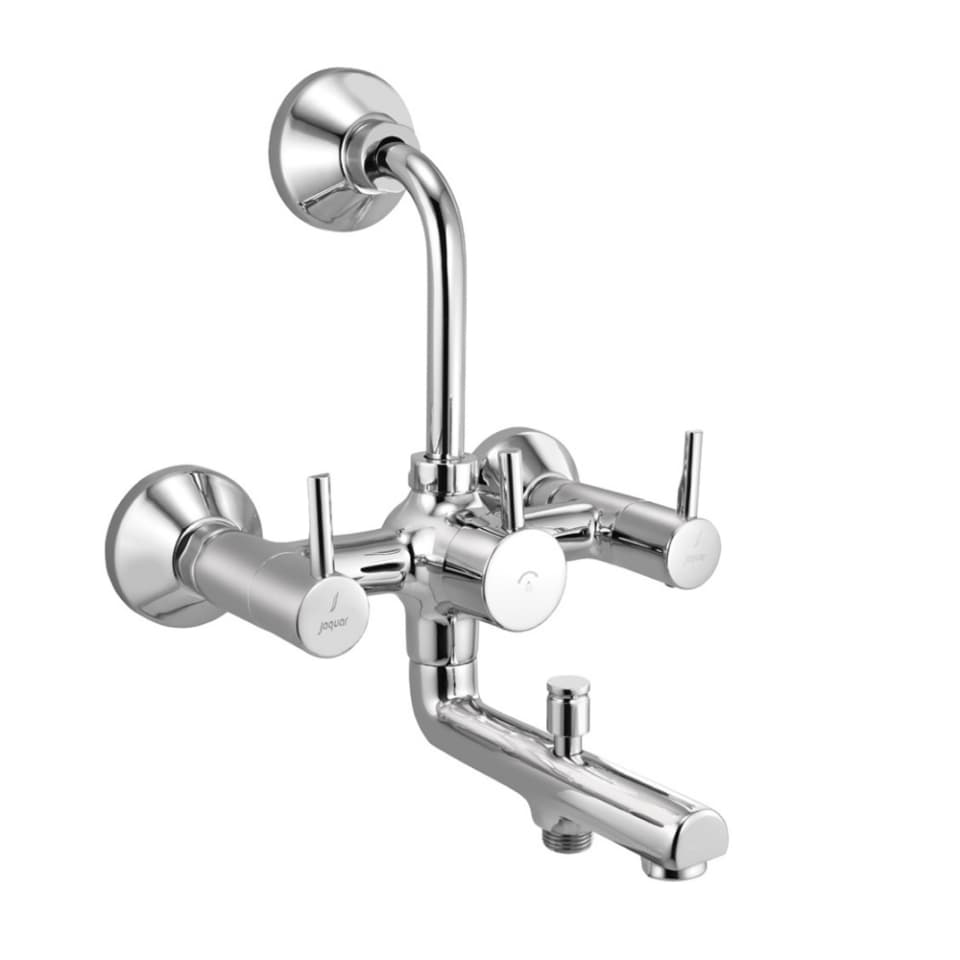 Florentine Prime 3-in-1 Wall Mixer with Provision for Hand Shower + Overhead Shower + Spout with Connecting Legs and Wall Flanges | Chrome Finish | Material: Brass — image 1