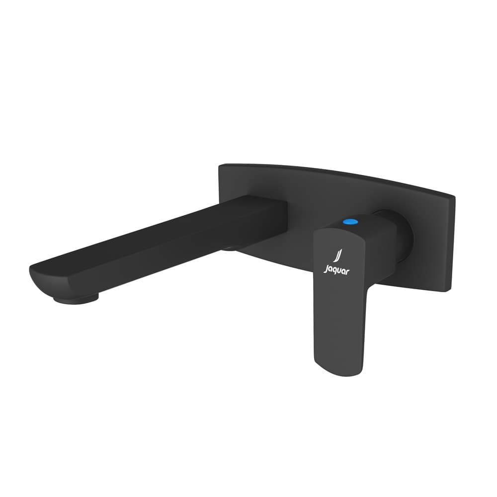 Kubix Prime Exposed Part Kit of Wall Mounted Pillar Cock (Cold Water Only) with Wall Flange & Basin Spout | Compatible with Concealed part ALD-441 | Black Matt Finish