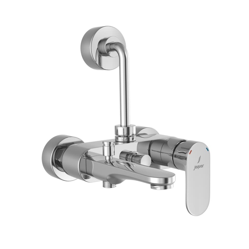 Opal Prime Single Lever 3-in-1 System Wall Mixer with Provision for Hand Shower + Overhead Shower + Spout with Connecting Legs and Wall Flanges | Chrome Finish | Material: Brass — image 1