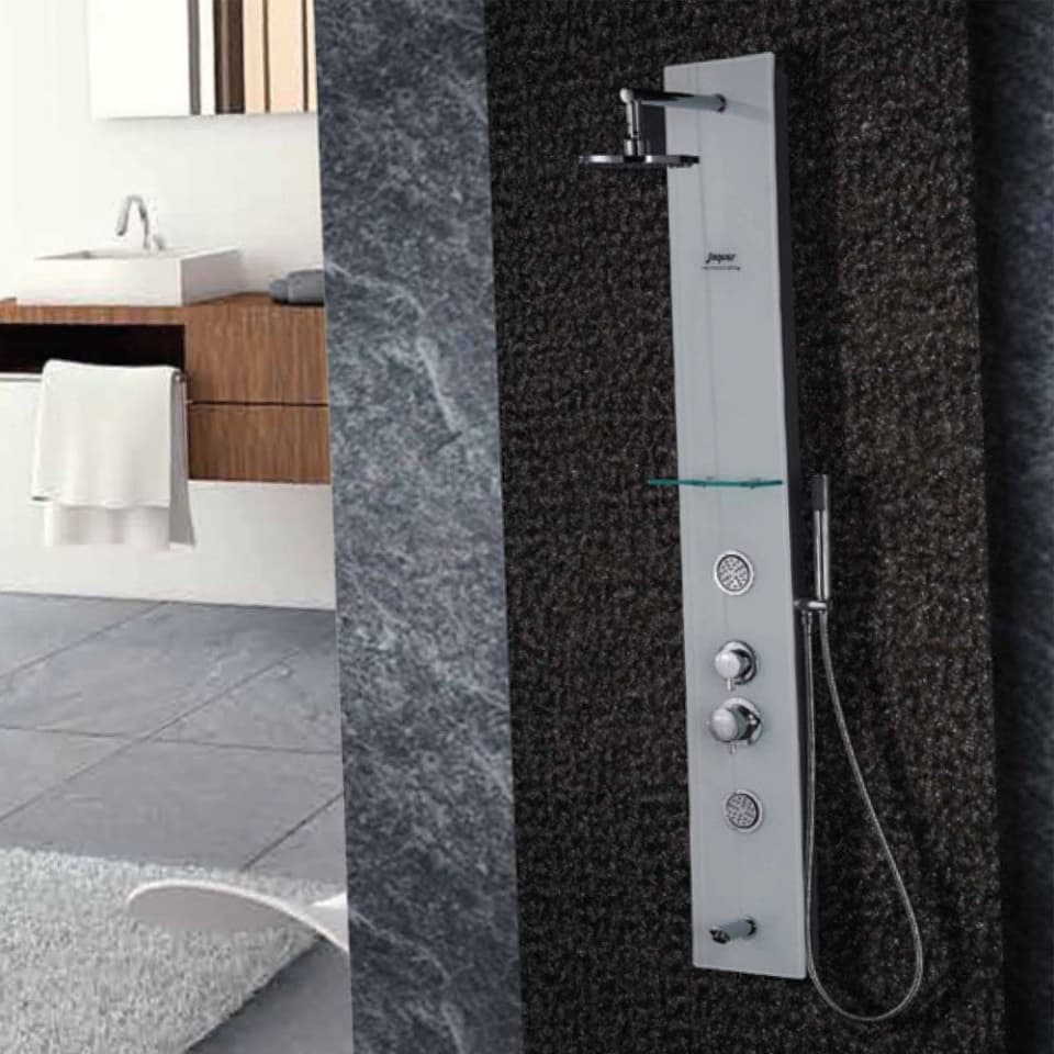 Infinity Shower Panel | White Glass Finish | Size: 1500 x 200mm | Material: White tempered glass body | Without Thermostat Mixer | Suitable in Place of Wall MIxer