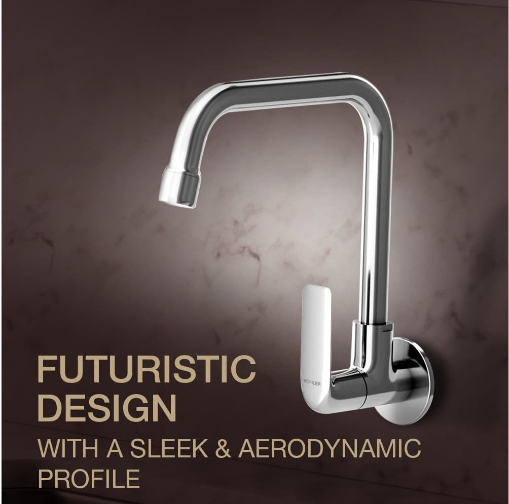 Fore Line Sink Cock (Cold Water Only) | With 176.6 mm Long Swivel Spout & Wall Flanges | Chrome Finish | For Kitchen use — image 3
