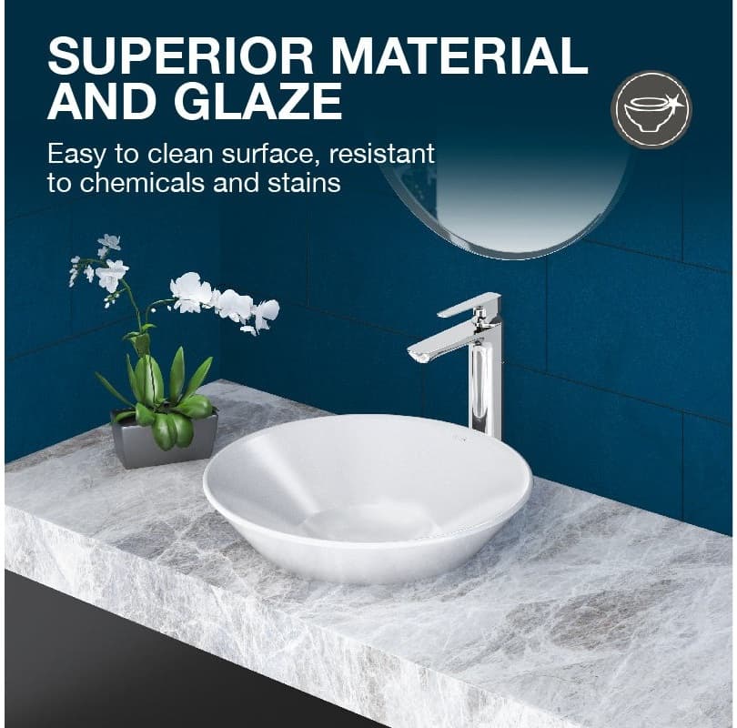 Conical Bell™ 413 mm Round Wash Basin Without Tap Hole | Glazed underside |White Finish — image 4