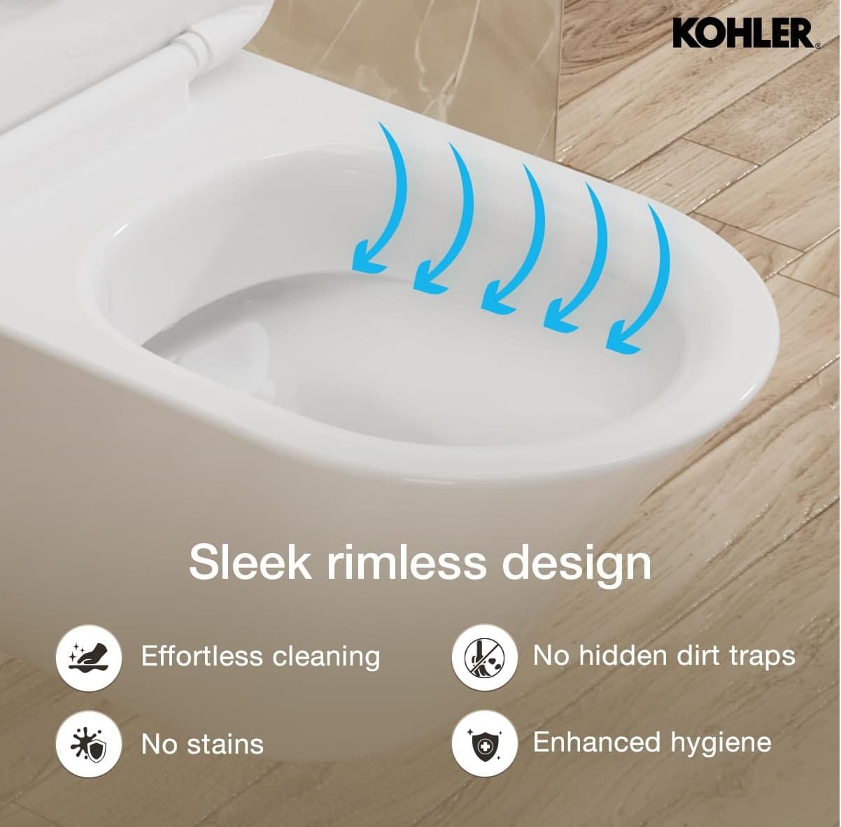 Vive Rimless Toilet With Quiet-Close™ UF Slim Seat Cover | Must Order: Plastic Outlet Connector (K-1527926) (Sold Separately) | White Finish — image 3