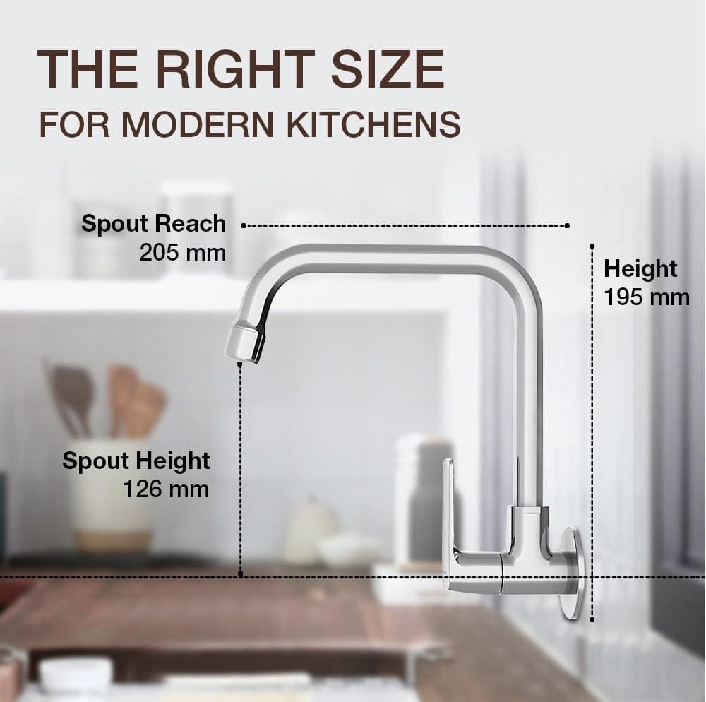 Fore Line Sink Cock (Cold Water Only) | With 176.6 mm Long Swivel Spout & Wall Flanges | Chrome Finish | For Kitchen use — image 4