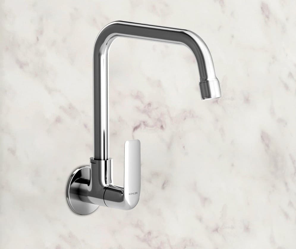 Fore Line Sink Cock (Cold Water Only) | With 176.6 mm Long Swivel Spout & Wall Flanges | Chrome Finish | For Kitchen use — image 2