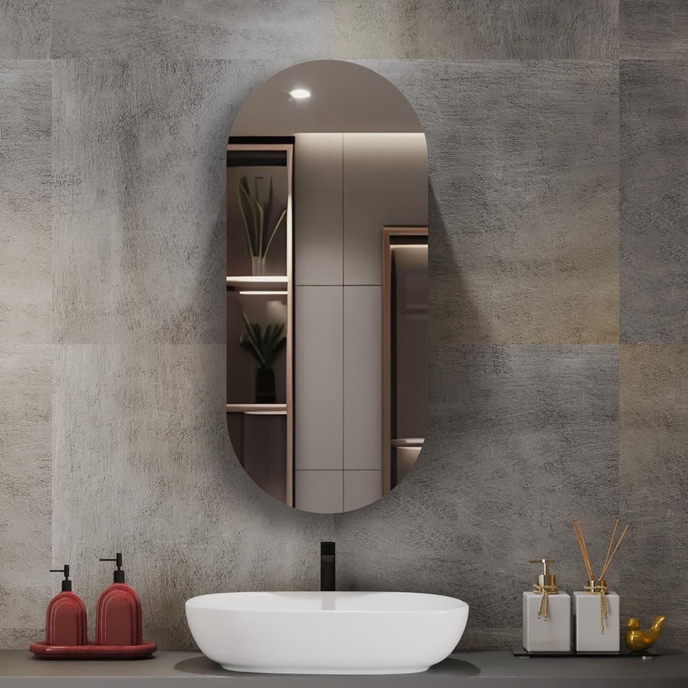 Premium Mirror Cabinet  XL 405mm x 914mm capsule | Oval Shape — image 3