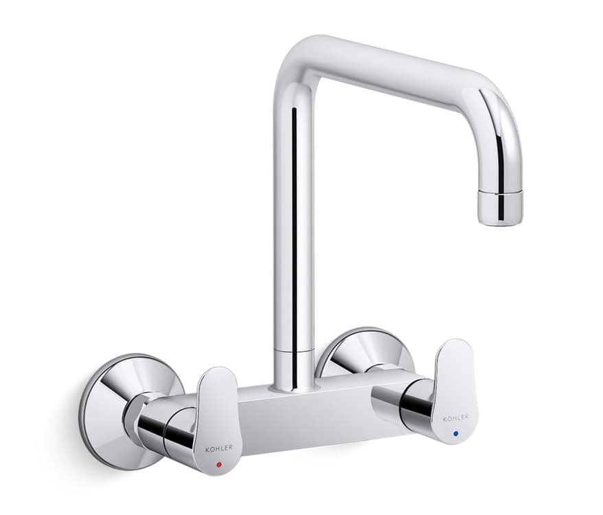 July™ Sink Mixer (Hot & Cold Water) With 275 mm Long Swivel Spout & Wall Flange | Chrome Finish