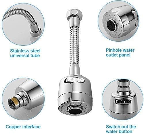 Flexible Kitchen Tap Extender | 6-Inch Flexi Neck | 2 Flow Modes: Mist & Foam | Fits 22mm-24mm Taps | Material: ABS with Chrome Plated — image 5