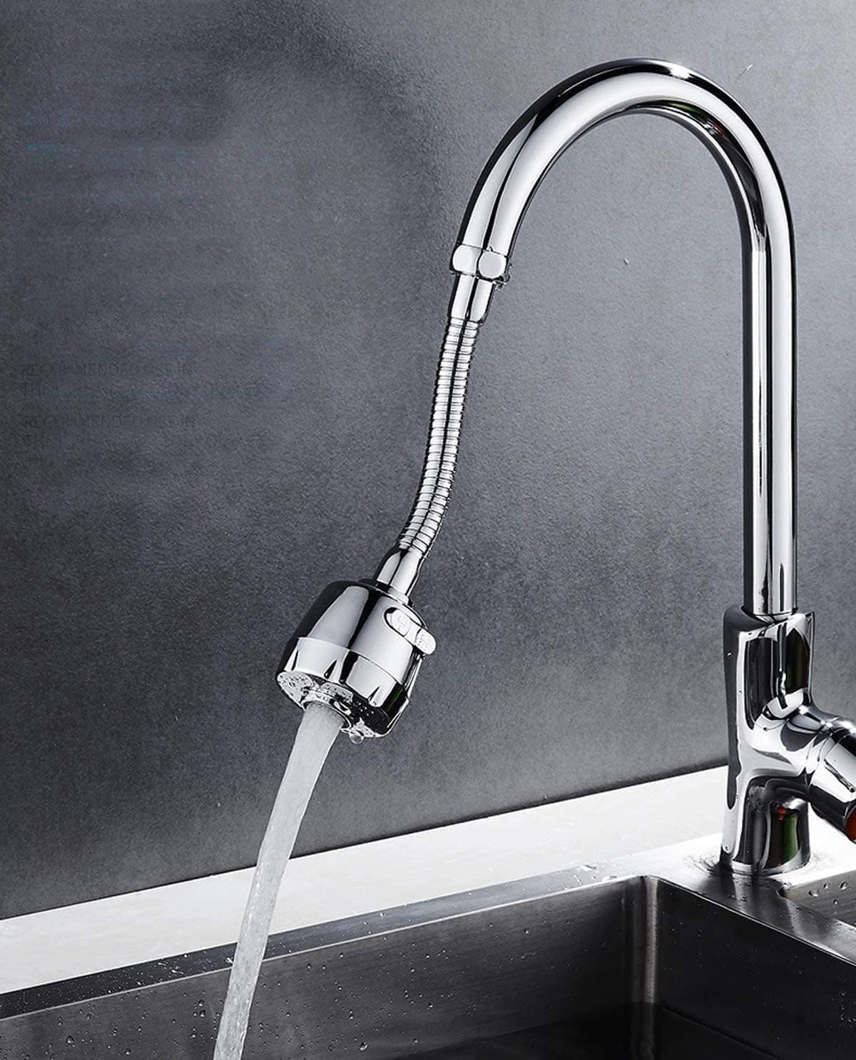 Flexible Kitchen Tap Extender | 6-Inch Flexi Neck | 2 Flow Modes: Mist & Foam | Fits 22mm-24mm Taps | Material: ABS with Chrome Plated — image 2
