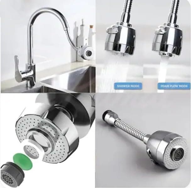 Flexible Kitchen Tap Extender | 6-Inch Flexi Neck | 2 Flow Modes: Mist & Foam | Fits 22mm-24mm Taps | Material: ABS with Chrome Plated — image 3