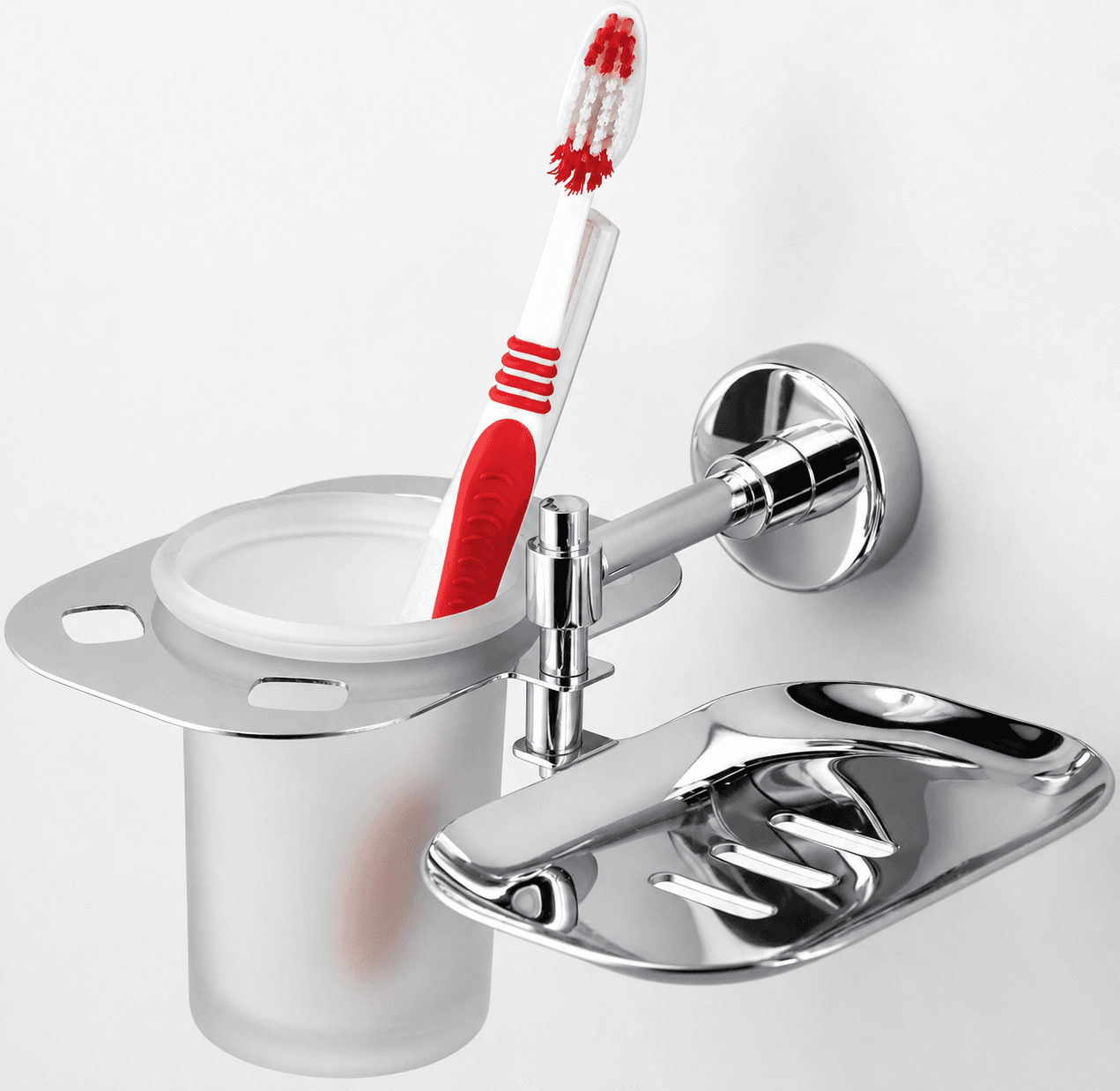Soap Dish With Glass Tooth Brush Holder | Chrome Finish