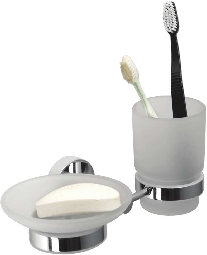 Glass Soap Dish With Glass Tooth Brush Holder | Chrome Finish